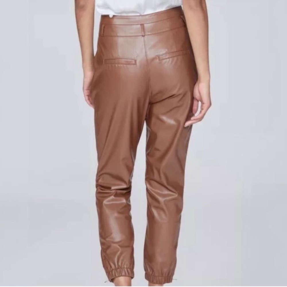 Paige High Rise Pleated Mayslie Jogger Pants, Faux Leather Cognac, Size 10, NEW - Picture 4 of 9